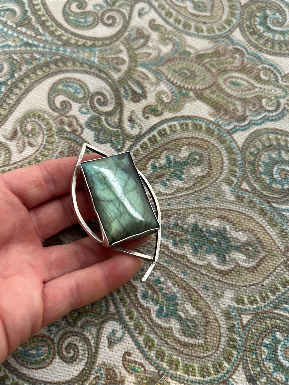 Sterling Silver Labradorite Statement Brooch - Green-Blue